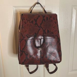Zara Basic- Burgundy and black snake print drawstring backpack